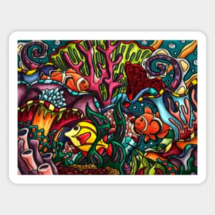 Bright Coral reef and tropical fish underwater art Magnet